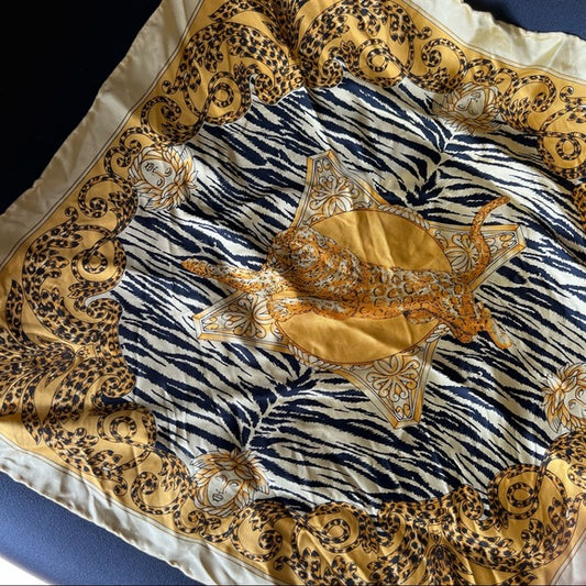 Vintage Tiger Yellow Silk Square Scarf