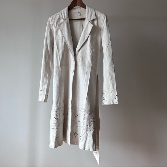 Wendy Murray White Leather Trench Coat