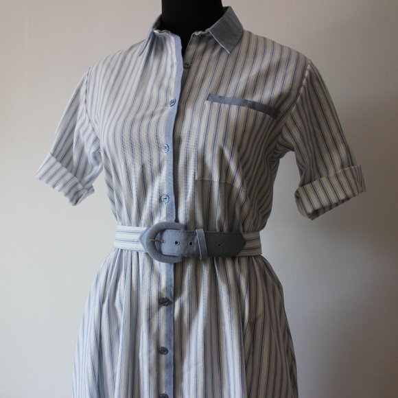 Vintage Striped Blue and White Dress