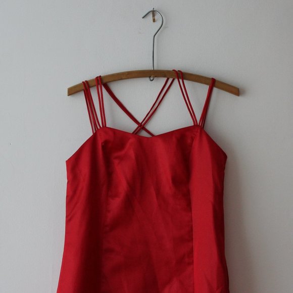 Vintage Satin Long Red Dress