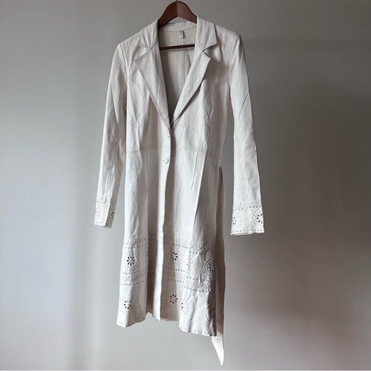 Wendy Murray White Leather Trench Coat