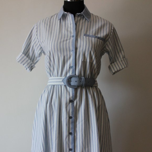 Vintage Striped Blue and White Dress