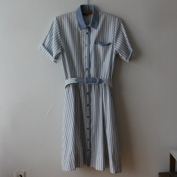 Vintage Striped Blue and White Dress