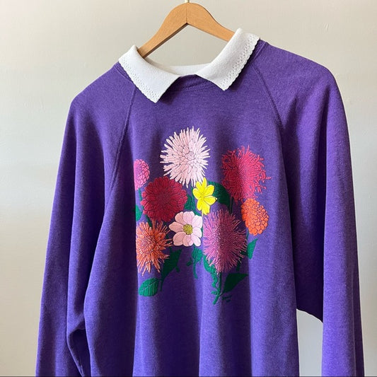 Vintage Purple Floral Sweater Size XL