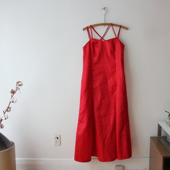 Vintage Satin Long Red Dress