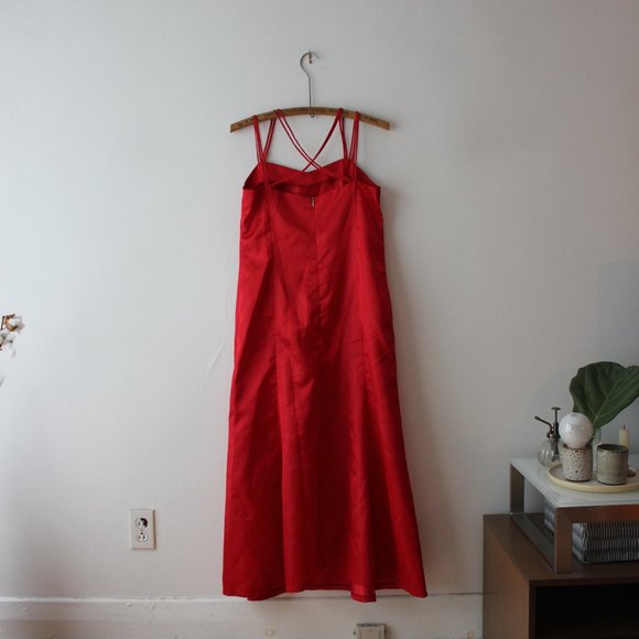 Vintage Satin Long Red Dress