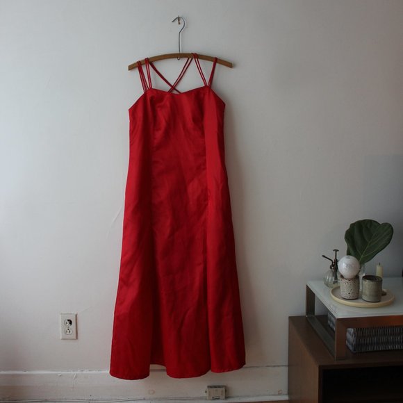 Vintage Satin Long Red Dress