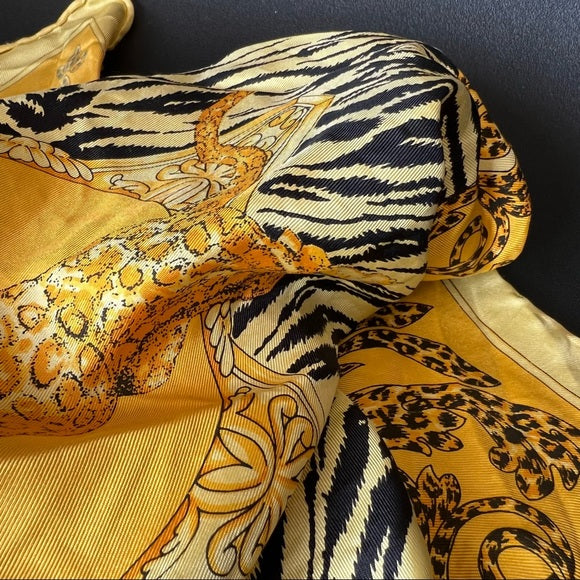 Vintage Tiger Yellow Silk Square Scarf