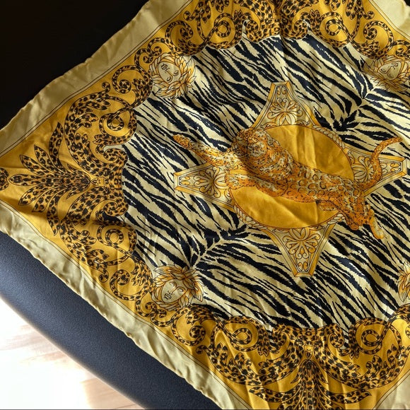 Vintage Tiger Yellow Silk Square Scarf