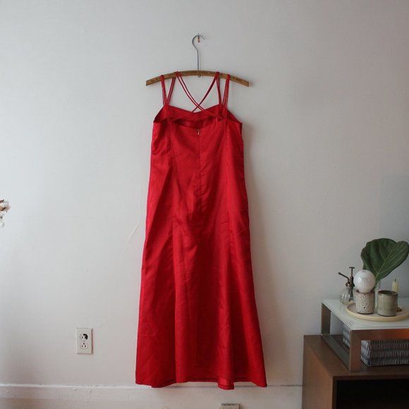 Vintage Satin Long Red Dress