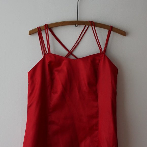 Vintage Satin Long Red Dress