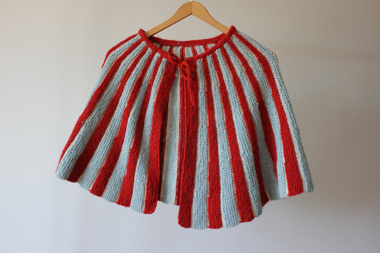 Vintage Handmade Red and Blue Funky Knit Shawl/Cardigan