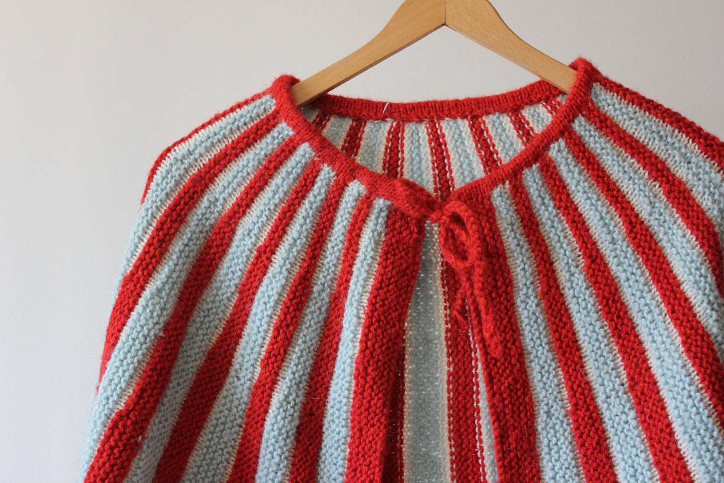 Vintage Handmade Red and Blue Funky Knit Shawl/Cardigan