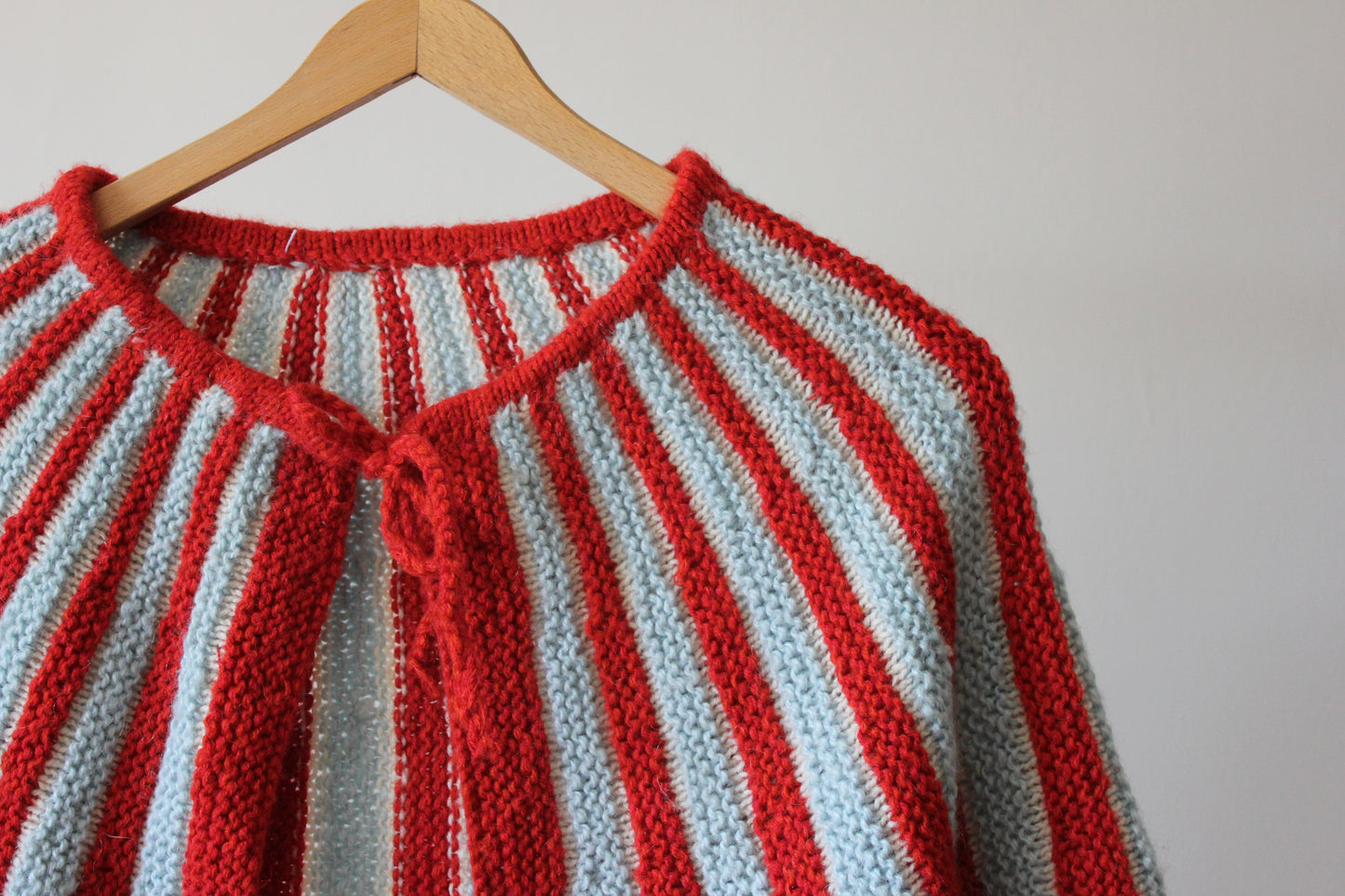 Vintage Handmade Red and Blue Funky Knit Shawl/Cardigan