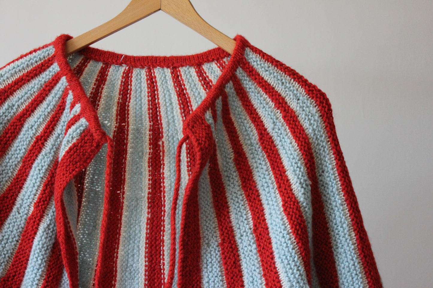 Vintage Handmade Red and Blue Funky Knit Shawl/Cardigan